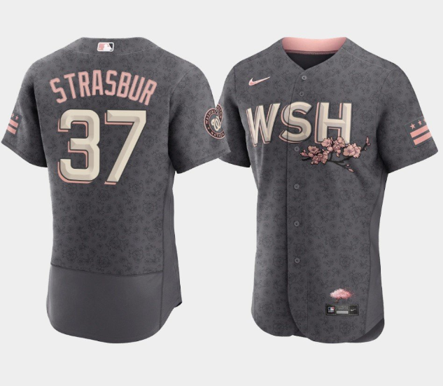 Men's Washington Nationals #37 Stephen Strasbur 2022 Grey City Connect Cherry Blossom Flex Base Stitched MLB Jersey Men's Washington Nationals #37 Stephen Strasbur 2022 Grey City Connect Cherry Blossom Flex Base Stitched MLB Jersey